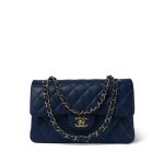 22P Navy Caviar Quilted Classic Flap Small Light Gold Hardware - Image 8