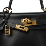 Kelly 28 Black Box Calfskin Retourne Gold Plated D Square Stamp - Image 9