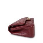 18C Dark Red Glittery Caviar Quilted Classic Flap Aged Gold Hardware - Image 7