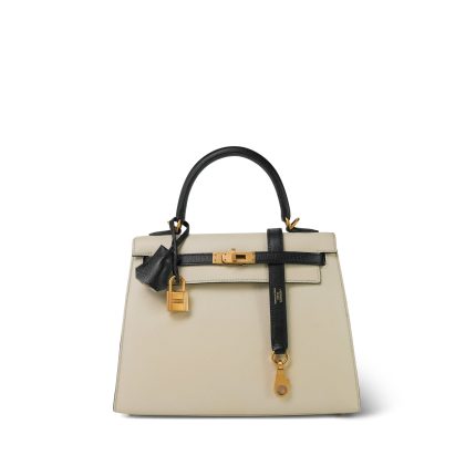 Kelly Sellier 25 Bi-Color Horseshoe (HSS) Craie/Noir Epsom Gold Plated D Stamp