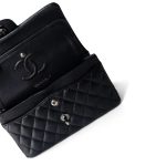 18C Charcoal Glittery Caviar Quilted Classic Flap Small - Image 14