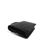 Black Lambskin Quilted Top Handle Double Turnlock Single Flap Gold Hardware - Image 13