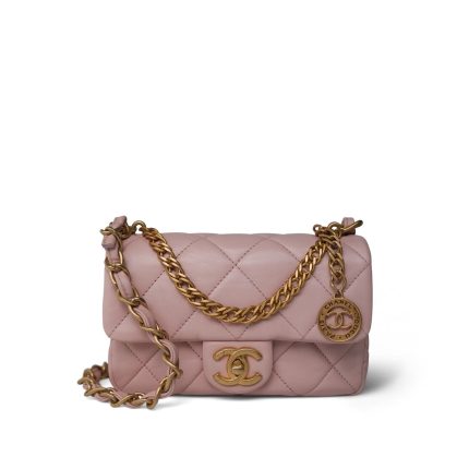 Light Pink Quilted Coco Paris Single Flap Aged Gold Hardware