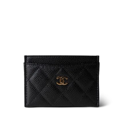 Black Caviar Quilted Classic Card Holder GHW