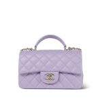 24P Violet/Light Purple Lambskin Quilted Mini Top Handle Light Gold Hardware