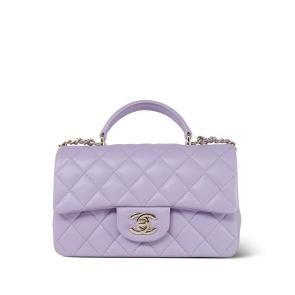 24P Violet/Light Purple Lambskin Quilted Mini Top Handle Light Gold Hardware