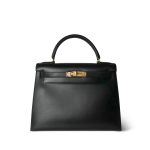 Kelly Sellier 28 Black Box Calfskin Gold Plated V Circle Stamp - Image 4