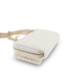 White Tweed Quilted Bow Card Holder On Chain Light Gold Hardware - Image 7
