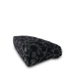 24K Black Floral Denim Quilted Clutch On Chain Silver Hardware - Image 4