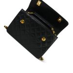 Black Lambskin Quilted Top Handle Double Turnlock Single Flap Gold Hardware - Image 16
