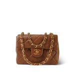 Brown/Caramel Lambskin Quilted Mini Square Flap Gold Hardware - Image 10