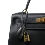 Kelly 28 Sellier Black Box Calfskin Gold Plated Z Circle Stamp - Image 5