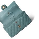20c Tiffany Blue Caviar Quilted Classic Flap Small Light Gold Hardware - Image 11