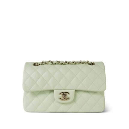 22C Light Green Caviar Quilted Classic Flap Small Light Gold Hardware