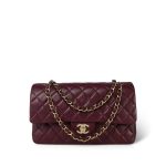 Burgundy / Wine Lambskin Quilted Classic Flap Medium GHW - Image 7