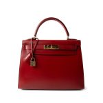Kelly 28 Rouge Box Calfskin Gold Plated (X) Stamp - Image 2