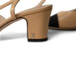 Chanel Beige Black Goatskin Grosgrain Cap Toe CC Slingback Pumps Size 36 - Image 4