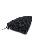 24K Black Floral Denim Quilted Clutch On Chain Silver Hardware - Image 10