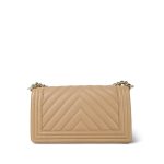 22S Beige Chevron Caviar Quilted Boy Bag Medium Light Gold Hardware - Image 4