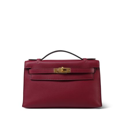 Kelly Pochette Rouge Grenat Swift Gold Plated X Stamp