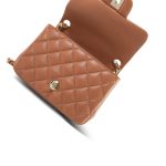 Caramel Lambskin Quilted Square Flap Mini Light Gold Hardware - Image 11