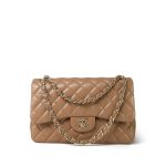 Dark Beige / Caramel Lambskin Quilted Jumbo Classic Flap Light Gold Hardware - Image 8