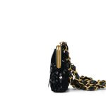 24A Black Sequin Tweed Lambskin Bow Clutch With Chain Aged Gold Hardware - Image 3