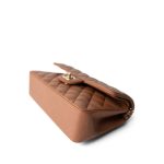 22S Caramel Lambskin Quilted Classic Flap Small Light Gold Hardware - Image 5