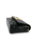 Black Lambskin Quilted Rectangular Push Lock Single Flap Gold Hardware - Image 8
