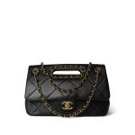 Black Lambskin Quilted A Real Catch Flap Aged Gold Hardware