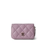 24A Light Pink Caviar Quilted Zip Coin Purse