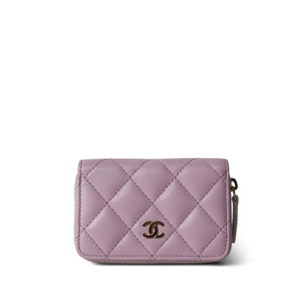 24A Light Pink Caviar Quilted Zip Coin Purse