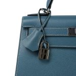 Kelly Sellier 28 Blue Jean Veau Epsom Palladium Plated E Square Stamp - Image 2