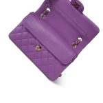 22S Purple Caviar Quilted Classic Flap Small Light Gold Hardware - Image 15