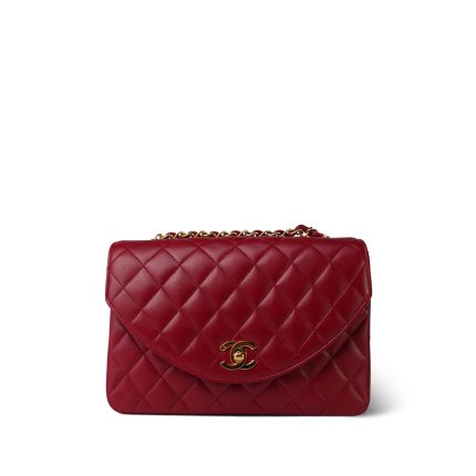Red Lambskin Quilted Half Moon Flap Small GHW