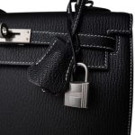 Kelly 25 Sellier Black Chèvre Palladium Plated B Stamp (HSS) - Image 11
