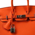 Birkin 25 Orange Minium Togo Palladium Plated B Stamp - Image 2