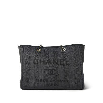 20P Black Stripe Raffia Deauville Shopping Tote Small Light Gold Hardware