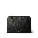 Black Caviar Quilted CC Timeless Portfolio Gold Hardware