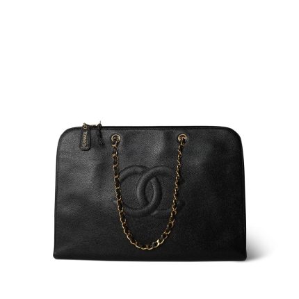 Black Caviar Quilted CC Timeless Portfolio Gold Hardware