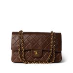 Vintage Brown Lambskin Quilted Classic Flap Bag Medium GHW