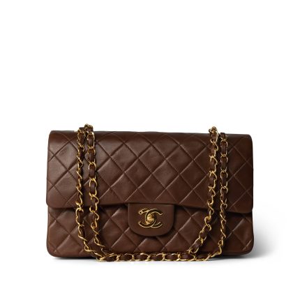 Vintage Brown Lambskin Quilted Classic Flap Bag Medium GHW