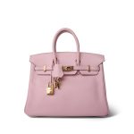 Birkin 25 Rose Sakura Swift Gold Plated T Stamp