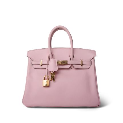 Birkin 25 Rose Sakura Swift Gold Plated T Stamp