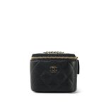 21S Black Caviar Quilted Mini Clutch With Chain Light Gold Hardware - Image 12