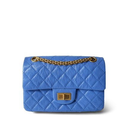 24P Blue Aged Calfskin Quilted Mini Reissue 2.55 Flap Aged Gold Hardware