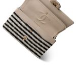 Ivory/Black Striped Coco Sailor Pearl Classic Flap Bag Gold Hardware - Image 11
