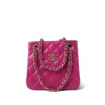 Fuchsia Caviar Quilted Mini Bucket Bag Light Gold Hardware - Image 12