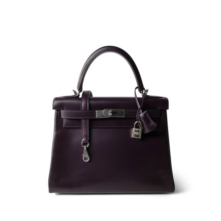 Kelly 28 Raisin Box Calfskin Palladium Plated [G] Stamp