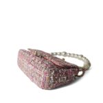 Pink Tweed Quilted Pearl Handle Flap Bag Large LGHW - Image 13